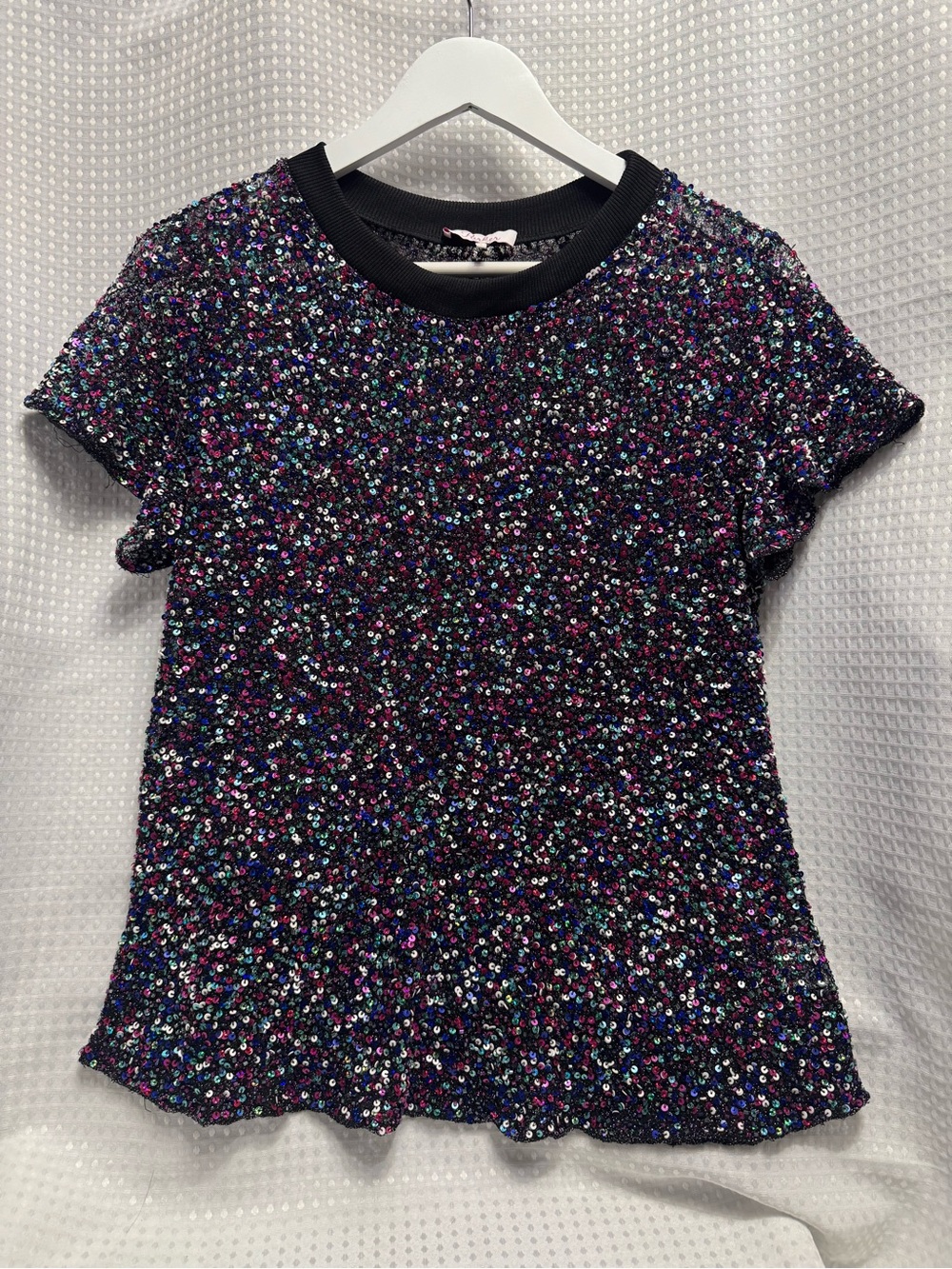 Parker Black Multicolor Sequin Short Sleeve Top